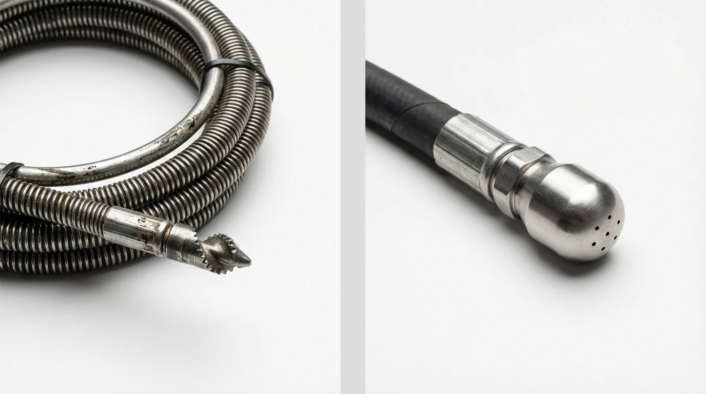 Drain snake cable and hydro jetting nozzle used for drain cleaning in Arapahoe, NE
