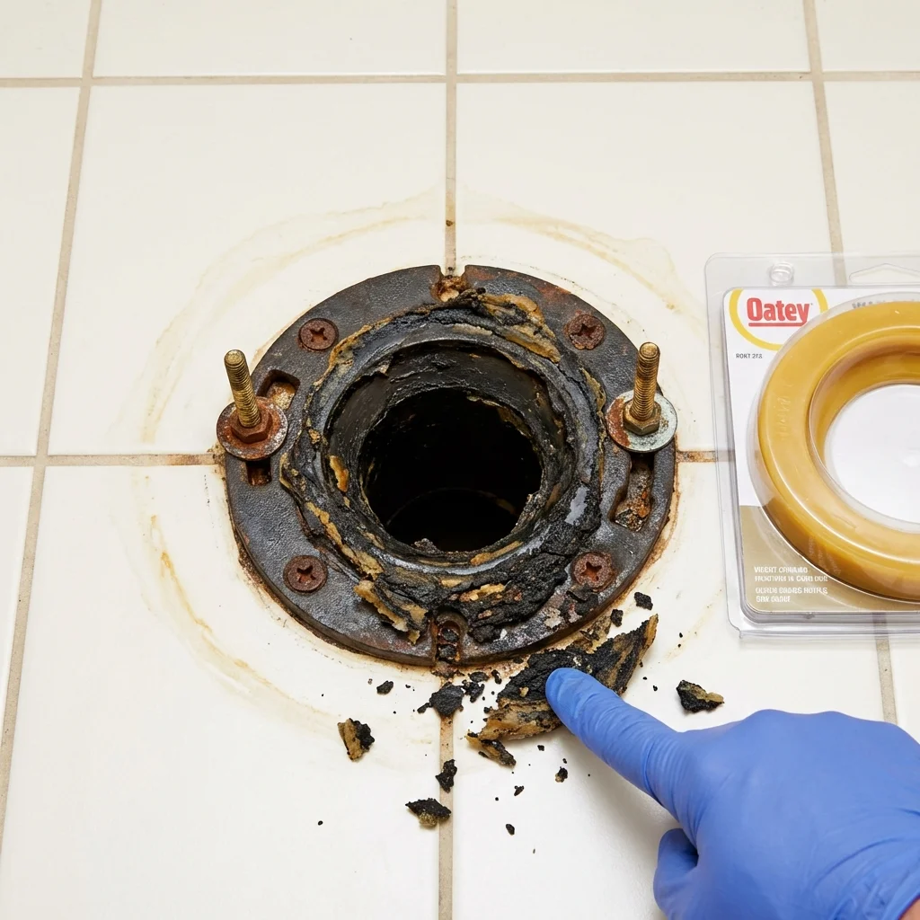 Failed wax ring showing water seepage at the base of a toilet in a Arapahoe, NE home