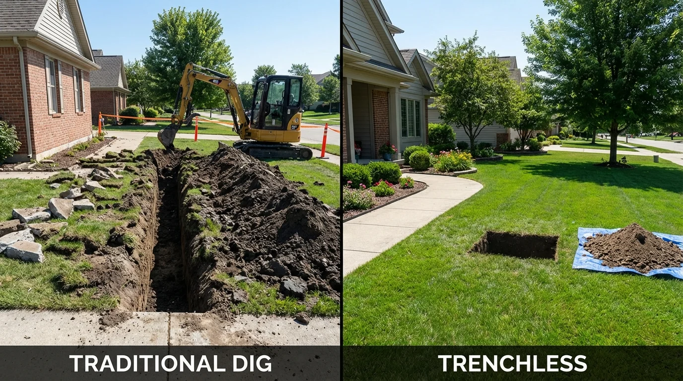 Trenchless sewer repair with minimal yard damage versus traditional excavation in Arapahoe, NE